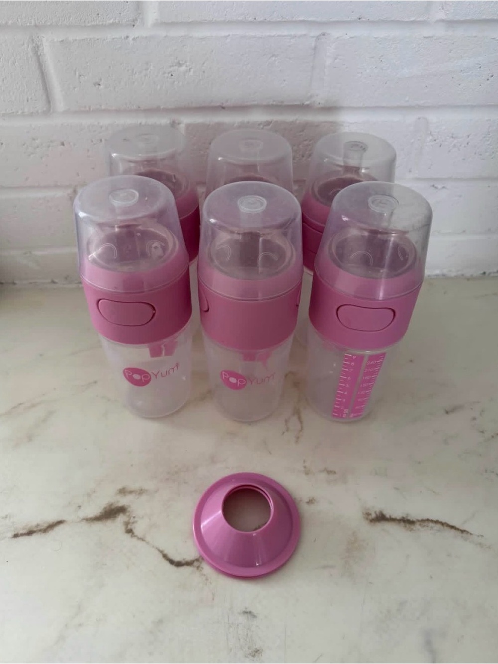 6 PopYum 9oz Pink Anti-Colic Formula Mixing Bottles With Packaging